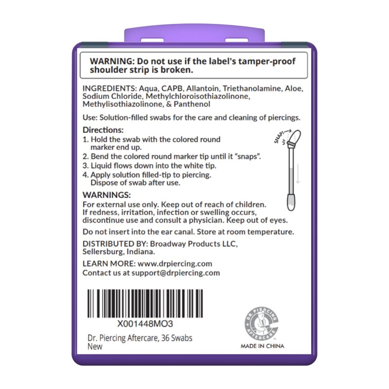 Dr. Piercing Aftercare Swabs – Piercing Bump Saline Solution for Cleansing Earring, Nose, Belly, and Ear Piercings – Gentle Saline Wash for a Refreshing Experience – 36 Easy-to-Use Swabs (1-Pack)