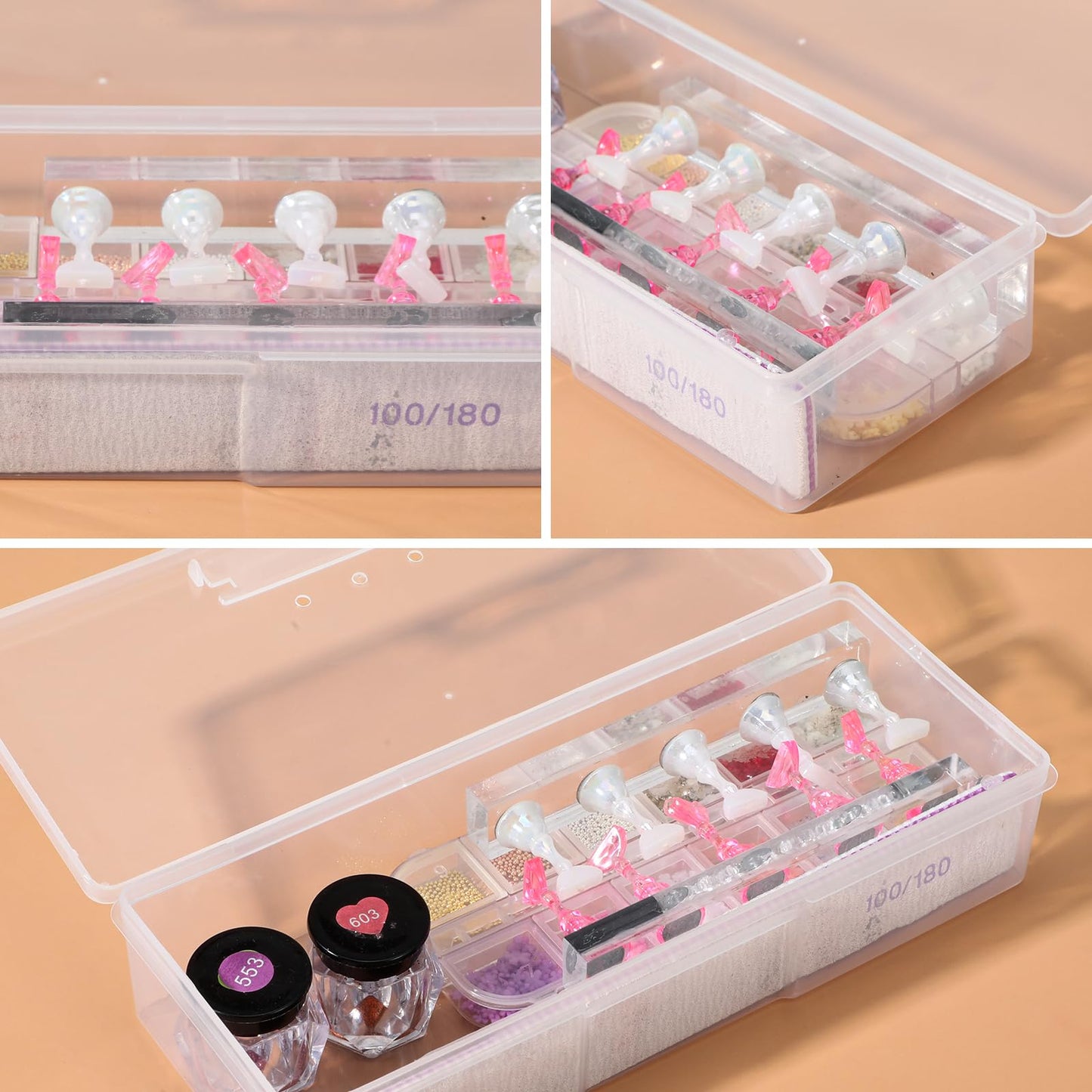 Lemecima 12Pcs Clear Manicure Tool Box, Personal Nail Box Storage Case for Organizing, Plastic Nail Tool Box for Manicure Pedicure Kit
