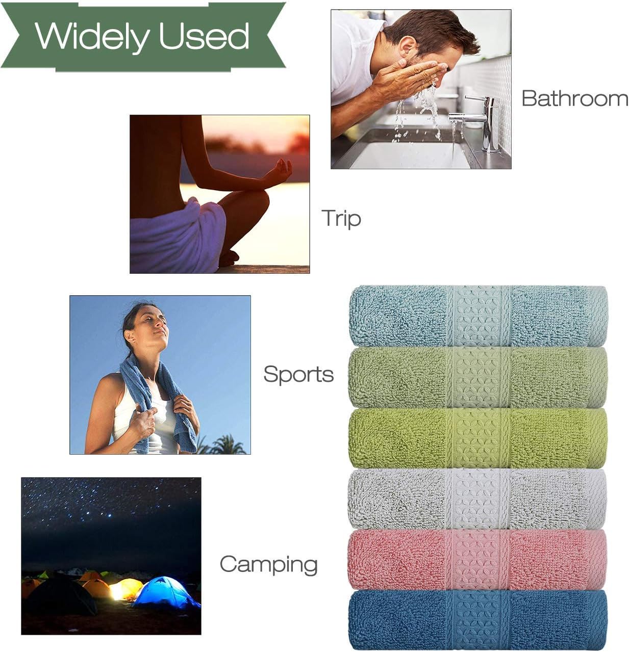 Cotton Hand Towels and Wash Cloths Set - Assorted Colors | 6 Towels & 6 Washcloths