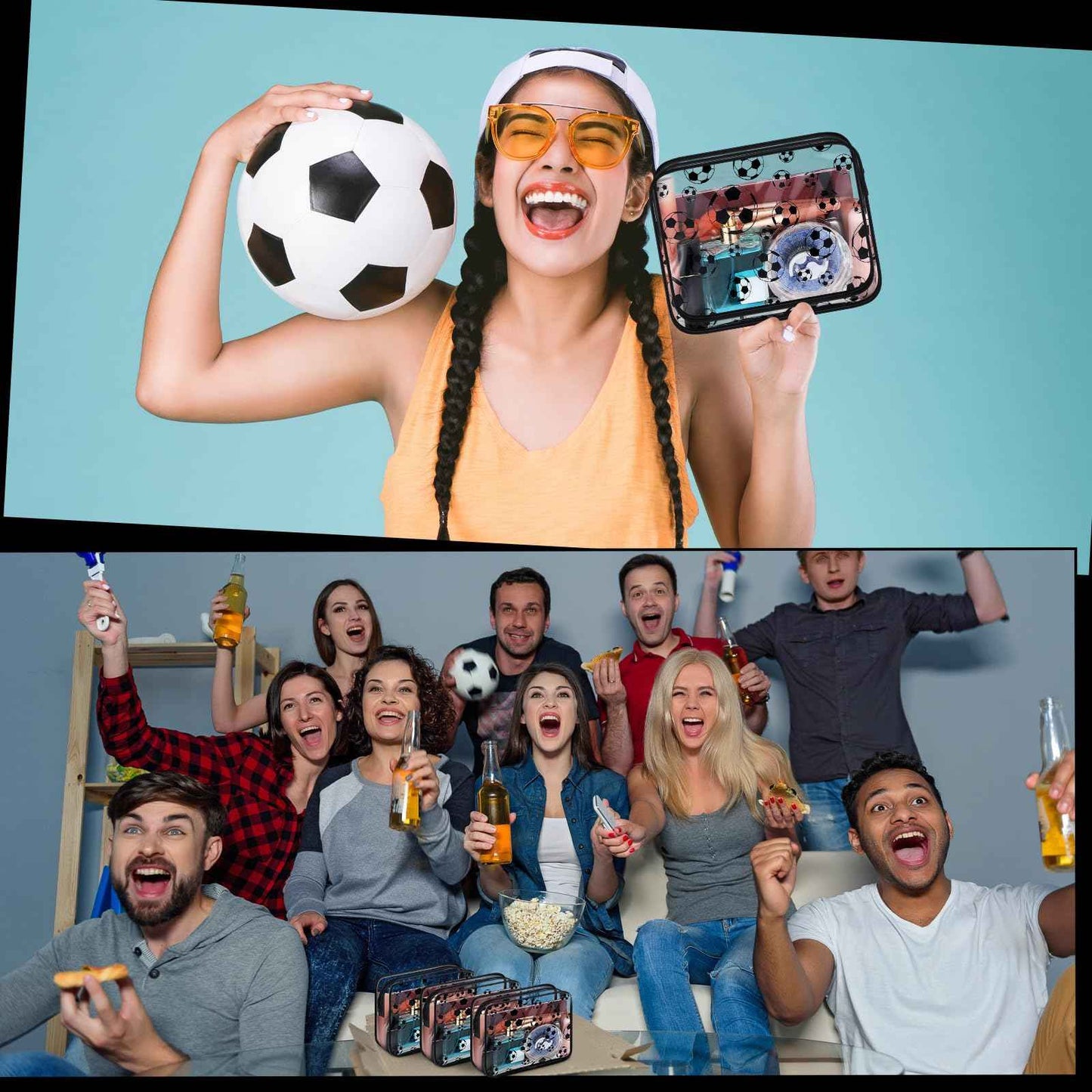 Kacctyen 20 Pcs Soccer Clear Makeup Gift Bags Bulk for Team Girls Soccer Party Accessories Goodie Bags for Football Lovers Clear Cosmetic Bag PVC Waterproof Christmas Gift for Women