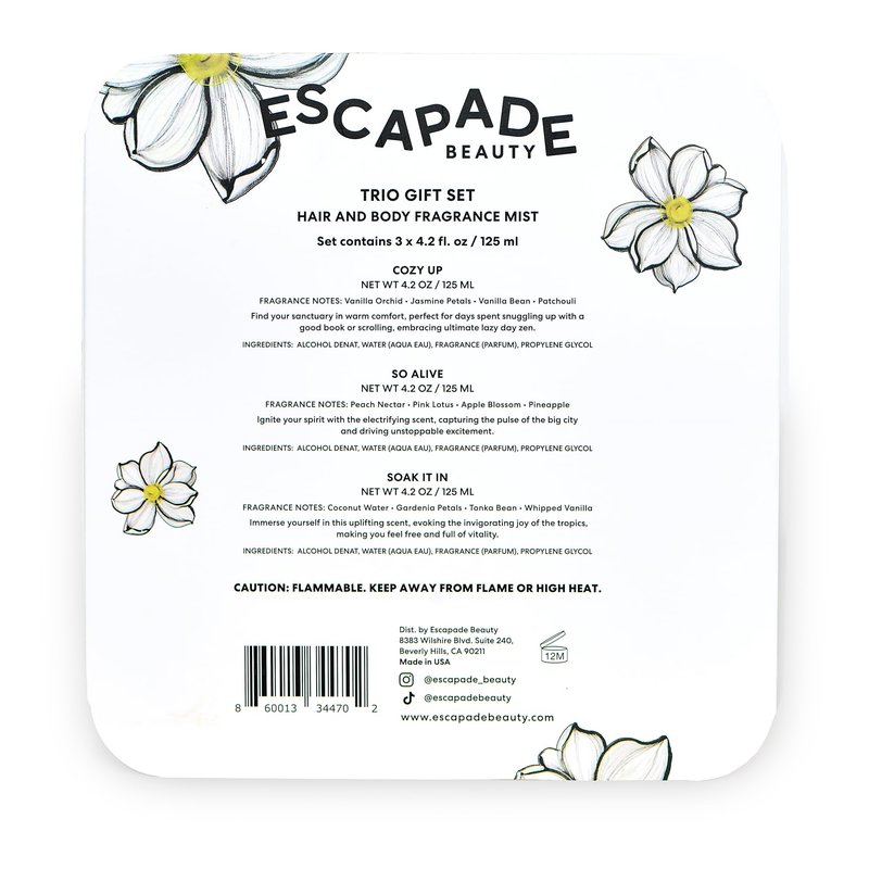 ESCAPADE BEAUTY Trio Gift Set: So Alive, Soak it In, Cozy Up - Hair and Body Fragrance Mist - (3), 4.2oz each