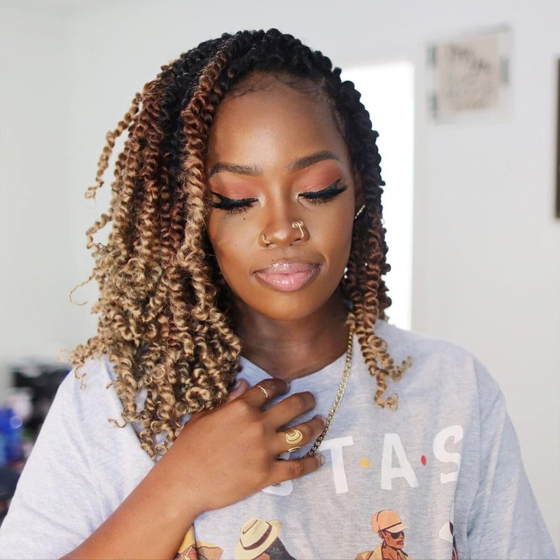 Tiana Passion Twist Hair - 12 Inch Ombre Brown Blonde Crochet Braids | 8 Packs Pre-Twisted Synthetic Extensions