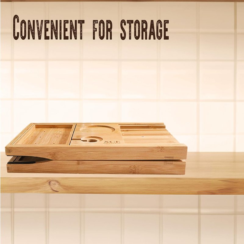 Foldable Bamboo Bathtub Caddy Tray - Expandable to 41 Inches | Non-Slip Pads & Book Stand for Couples