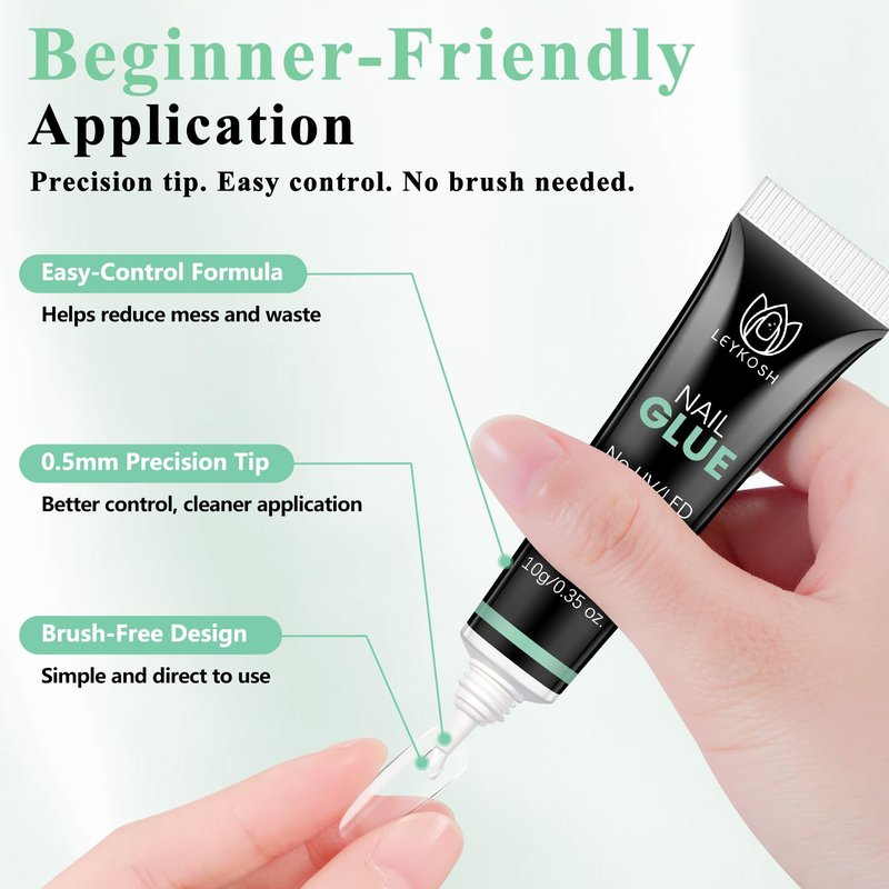 Nail Glue for Press Ons, 10s Fast-Drying No U V Light Needed - Upgrade Super Strong Semi Solid Gel Nail Glue Last Up to 28+ Days & Easy to Remove, 10g*2 High Capacity for Fake & Acrylic Nail Tips