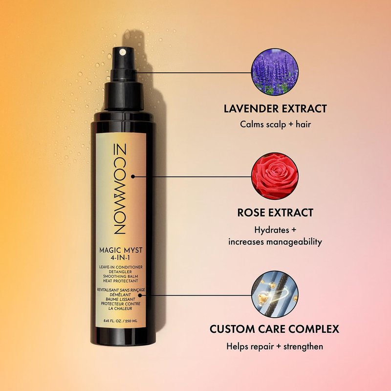 IN COMMON Magic Myst 4-in-1 Spray - Detangler, Anti-Frizz Smoothing, Heat Protectant & Shine Finisher, Hair Styling Mist for All Hair Types, 8.45 Fl Oz.