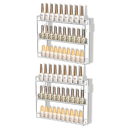 YIEZI 3 Layers Makeup Organizer Wall Mounted, Acrylic Invisible Floating Shelves with Anti-Slip Adhesive Backing, Sunglasses Display Rack, Nail Polish Storage, Clear (2 Pack)
