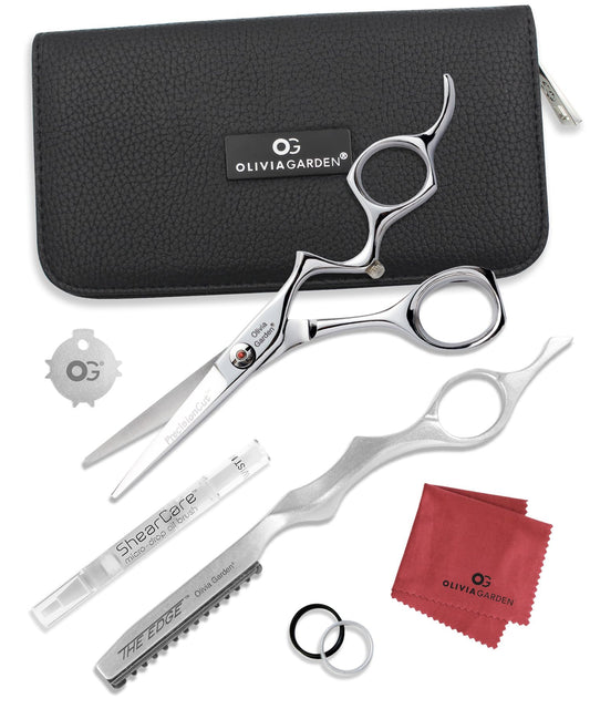 Olivia Garden PrecisionCut Professional Hairdressing Shears Intro Case - With The Edge Razor - 6 Items, 5.75"