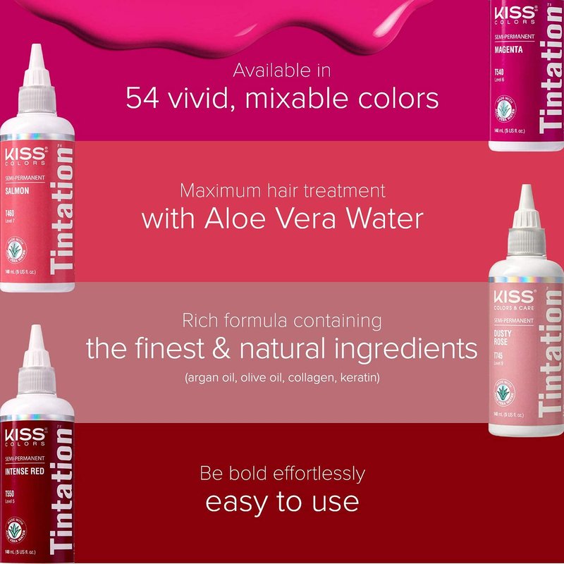 Tintation Semi-Permanent Hair Color - Aloe Vera & Argan Oil Formula | Long-Lasting Crimson Dye (5 Fl Oz)