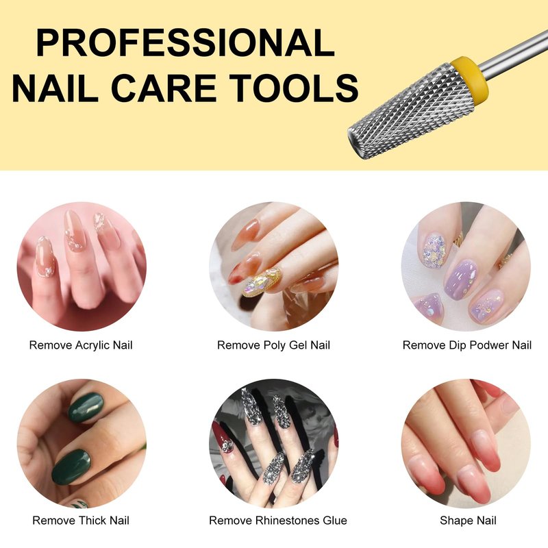 C12rtive 5-IN-1 Tungsten Carbide Bit,Tapered Barrel Electronic Nail Drill Bit for Acrylic Gel Nails Dual Nail Form Remove,3/32 Diameter Nail Bit for E-File Nail Drill(Extra-Fine)