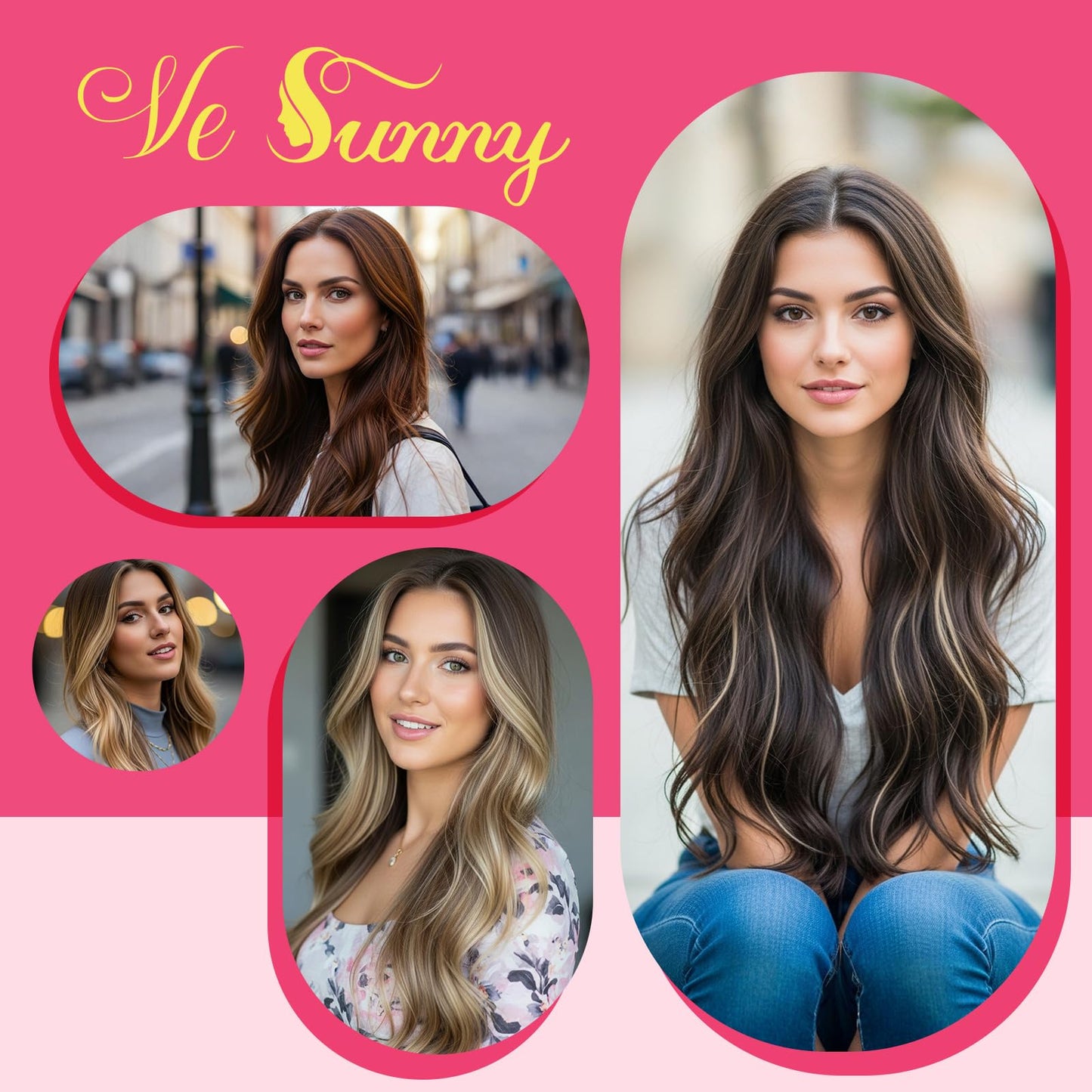 Ve Sunny Tape in Hair Extensions Human Hair, 24inch Dark Golden Blonde Highlight Platinum Blonde Tape in Extensions, Double Sided Adhesive Hair Extensions 25g