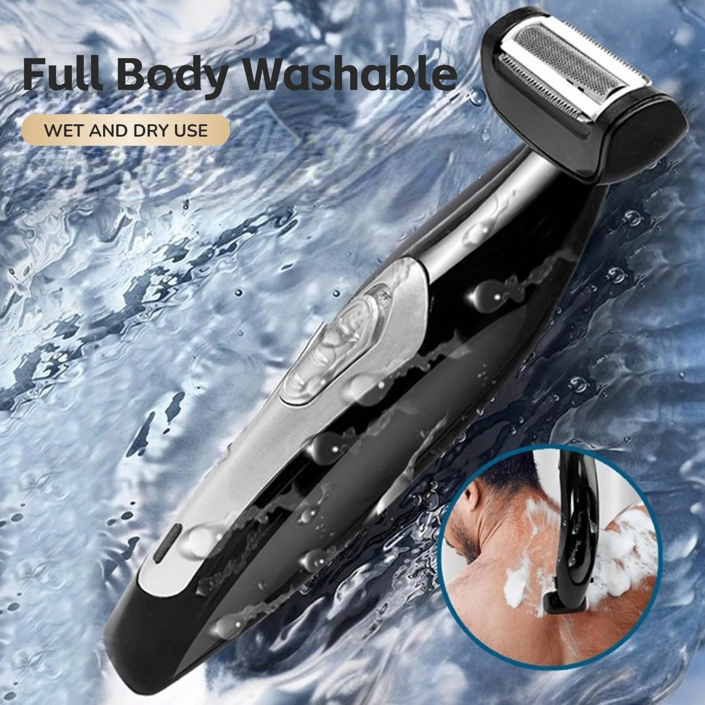 Yoidesu Men's, Body Groomer with Adjustable Extreme Reach Handle, Wet/Dry Use, Back Hair Remover
