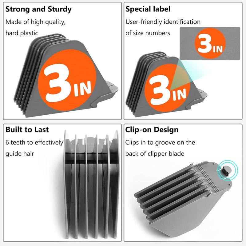 Hair Clipper Guards - 8-Piece Set for Wahl Full-Size Clippers | Gray 3-Inch Size