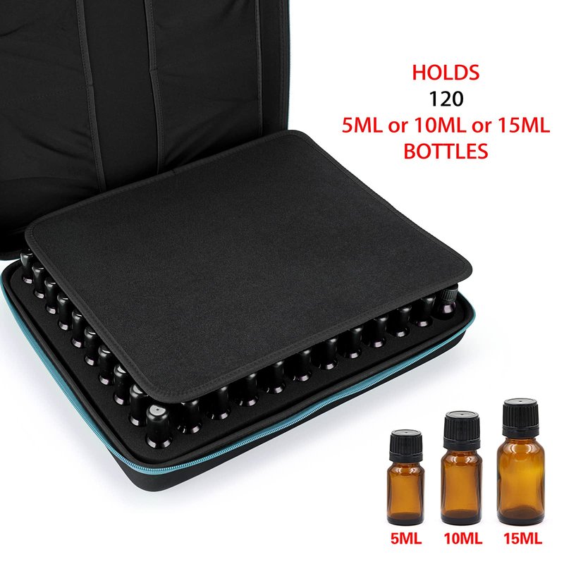 Hipiwe 120 Bottle EVA Essential Oil Storage Carrying Case Hard Shell Exterior Essential Oils Organizer Holder Traveling Bag with Foam Insert, Holds 5ml 10ml 15ml Essential Oils (X-Large, Black+Blue)
