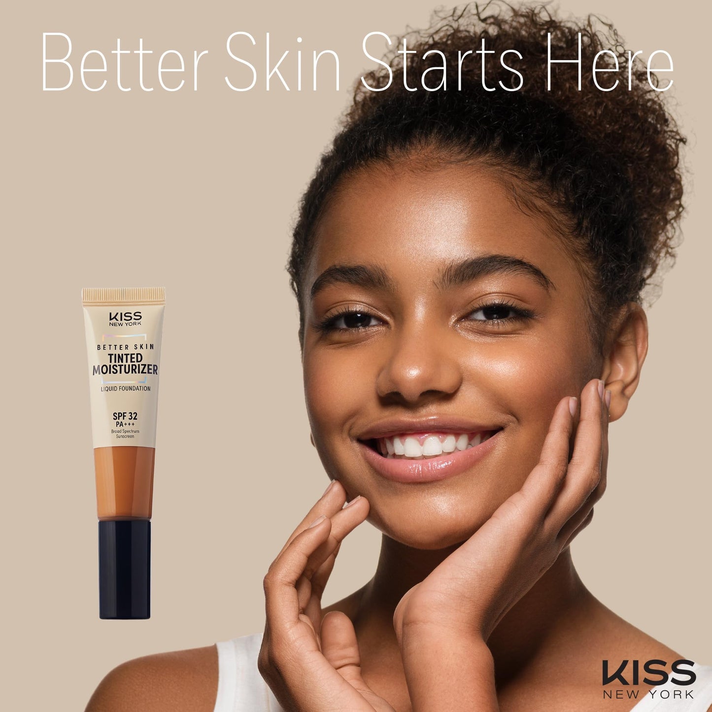 KISS NEW YORK Tinted Moisturizer with SPF 32 PA+++ (Classic Tan) 12 Hour Hydrating Sunscreen for Face, No White Cast for Dark Skin Tone, Natural Finish, Medium Coverage with Hyaluronic Acid, Vitamin E