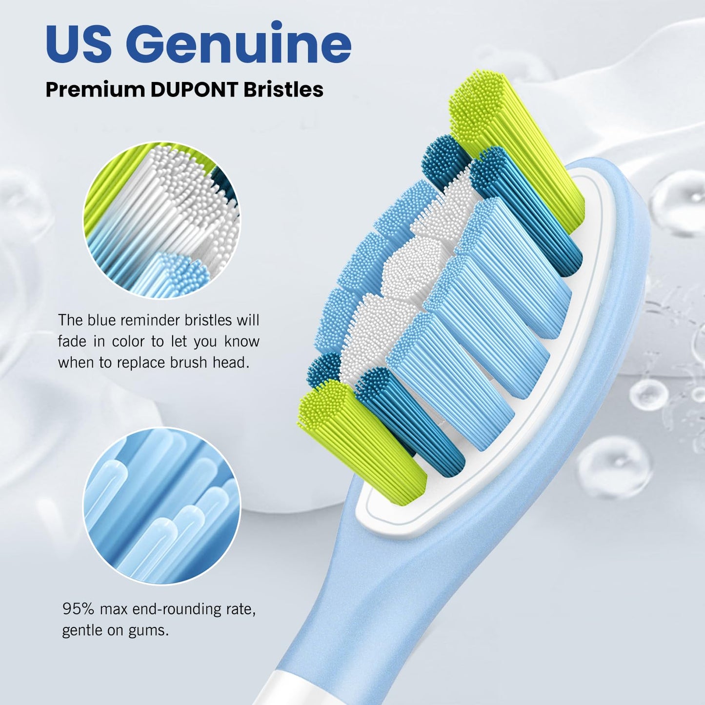 HAPPYMOMO Replacement Toothbrush Heads Compatible with Philips Sonicare DiamondClean Smart/ProtectiveClean 4100/5100/6100, C3/G3/W3/C1/C2 & Other Snap-on Models, Plaque Removal, 8 Pack