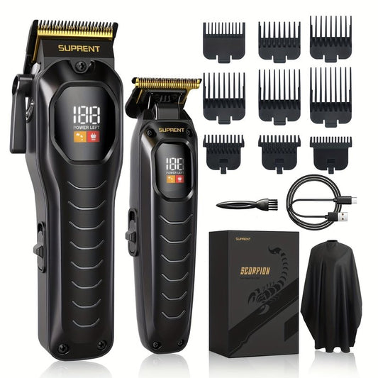SUPRENT Cordless Hair Clippers for Men - Professional Hair Clipper & Trimmer Set, Wireless Hair Cutting Kit for Family, Rechargeable Cordless Hair & Beard Trimming Set for Men with LED Display (Black)