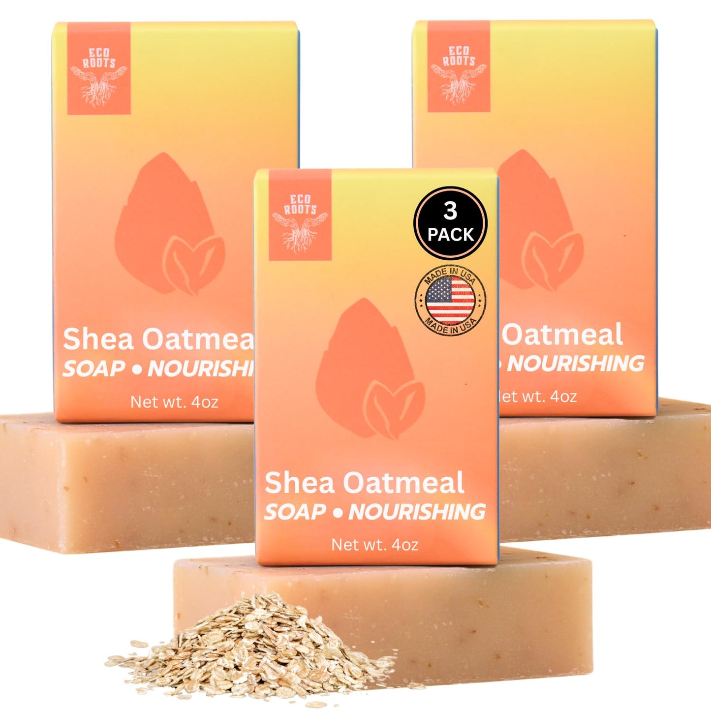 Natural Oatmeal Soap Bar - 3 Pack Face & Body Cleansing with Shea Butter & Coconut Oil | Gentle Moisturizing Bars