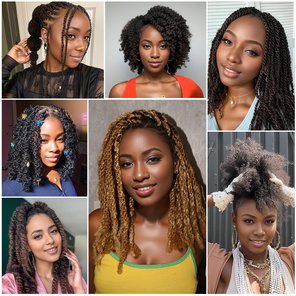 Afro Kinkys Bulk Human Hair 16 Inch 4 Bundles Afro Kinky-curly Human Braiding Hair Bulk for Spring Hair Twist Dreadlock Extensions Locs Braids Repair 70g Natural Color#
