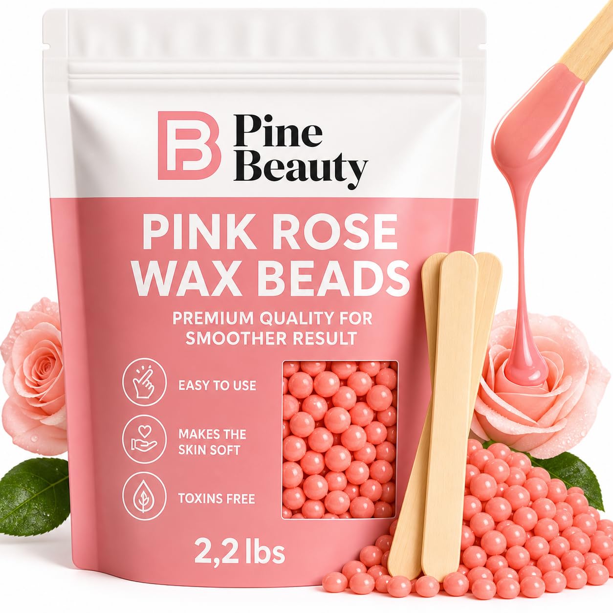 Hard Wax Beads for Hair Removal 2.2lb - Big Bag Beans Melts for Sensitive Skin,10 Extra Brazilian Waxing Beads Spatula Applicator for Face, Bikini Area, Facial Wax, Bikini Wax, Hair Removal