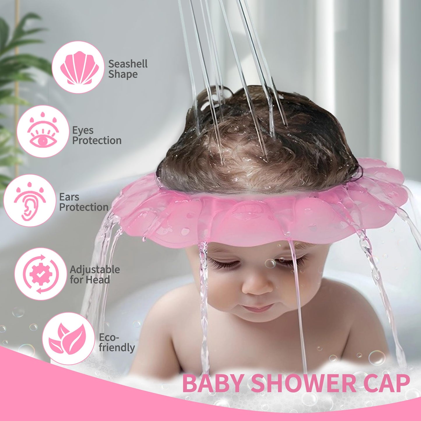 kair Baby Kids Bath Visor Soft Adjustable Silicone Toddler Children Shower Cap Hair Washing Hat Keep Kids Shield Water Out of Eyes & Ears Head Circumference 12.5"-19" (Pink, Less Than 24 Months)