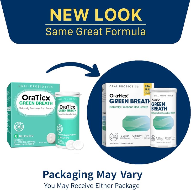 OraTicx Oral Probiotics - Fresh Mint Dental Supplement for Bad Breath | 8 Billion CFU, 30 Lozenges (2-Pack)