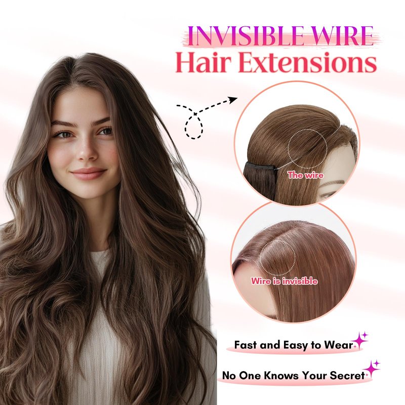 Rich Choices 100% Real Human Halo Hair Extensions Remy Short Invisible Wire Halo Hair Extensions Human Hair Clip in Hair Piece Straight 12 Inch #2 Dark Brown