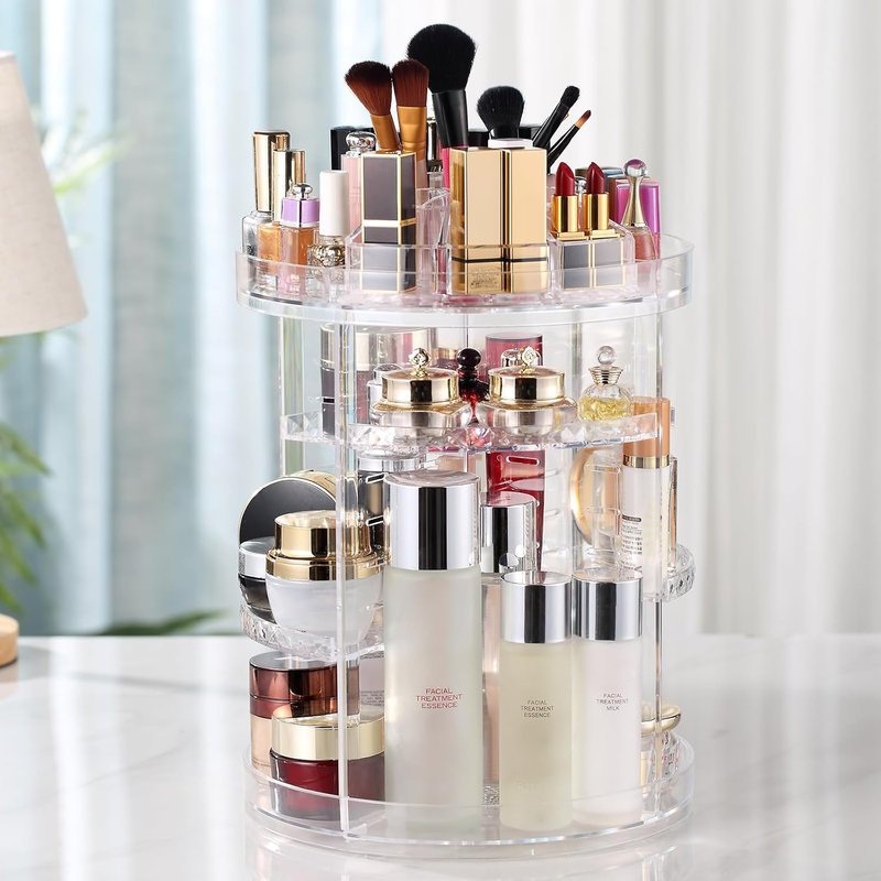 Makeup Organizer - 360° Rotating Adjustable Cosmetic Storage Display Case | 8 Layers, Large Capacity, Clear