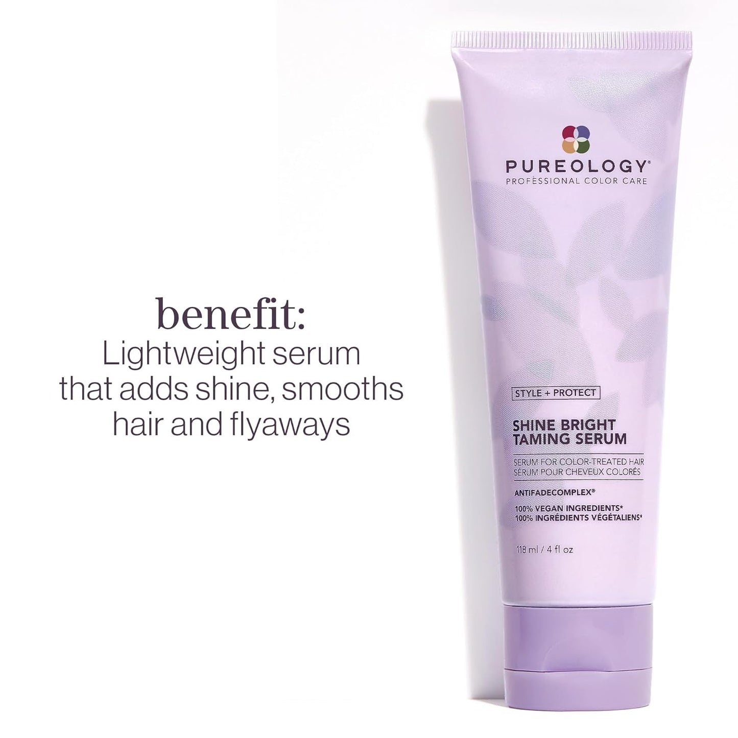 Pureology Shine Bright Taming Serum for Color-Treated Hair - Smooths Strands, Sulfate-Free & Vegan | 3.4 oz