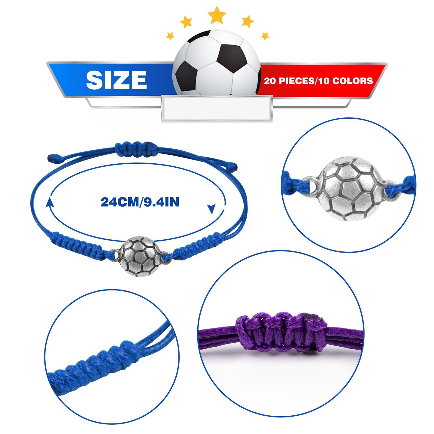 Soccer Party Supplies Set with 20 Pcs Satin Soccer Scrunchies Hair Ties,20 Pcs Adjustable Soccer Bracelet and 100 Pcs Soccer Stickers Soccer Birthday Party Decoration for Sports Themed Party