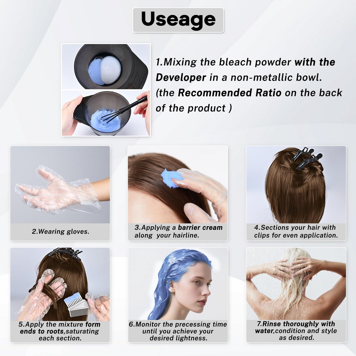 Hair Bleach 500g / 17.41oz, Large Capacity Salon Grade Bleach for Hair, Mild Bleach Powder Quickly Remove Hair Color, Refreshing Create Fashionable Styling
