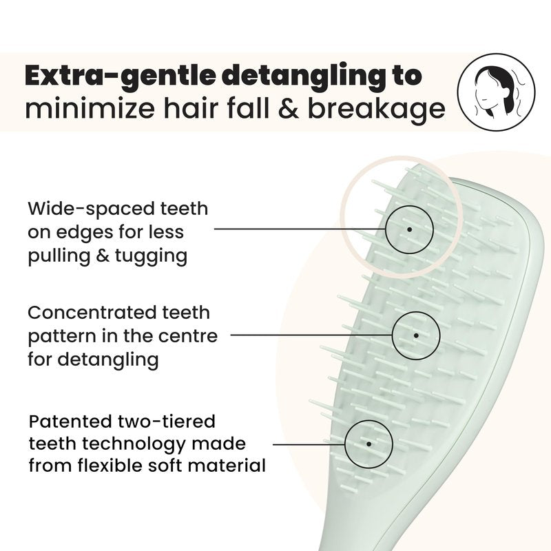Tangle Teezer Extra Gentle Detangler Hair Brush, with Fewer Bristles for Gentle & Effective Detangling to Minimize Hair Loss & Breakage, Eucalyptus Green