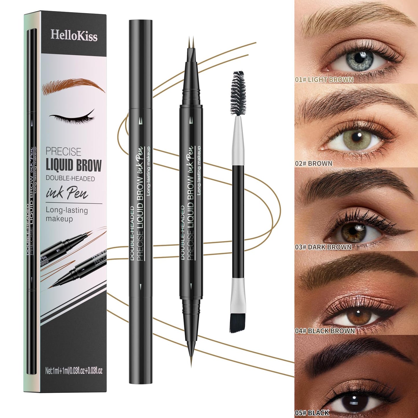 2-Tip Double-Ended Eyebrow Pen,2-in-1,Precise Liquid Brow(3# Dark Brown)