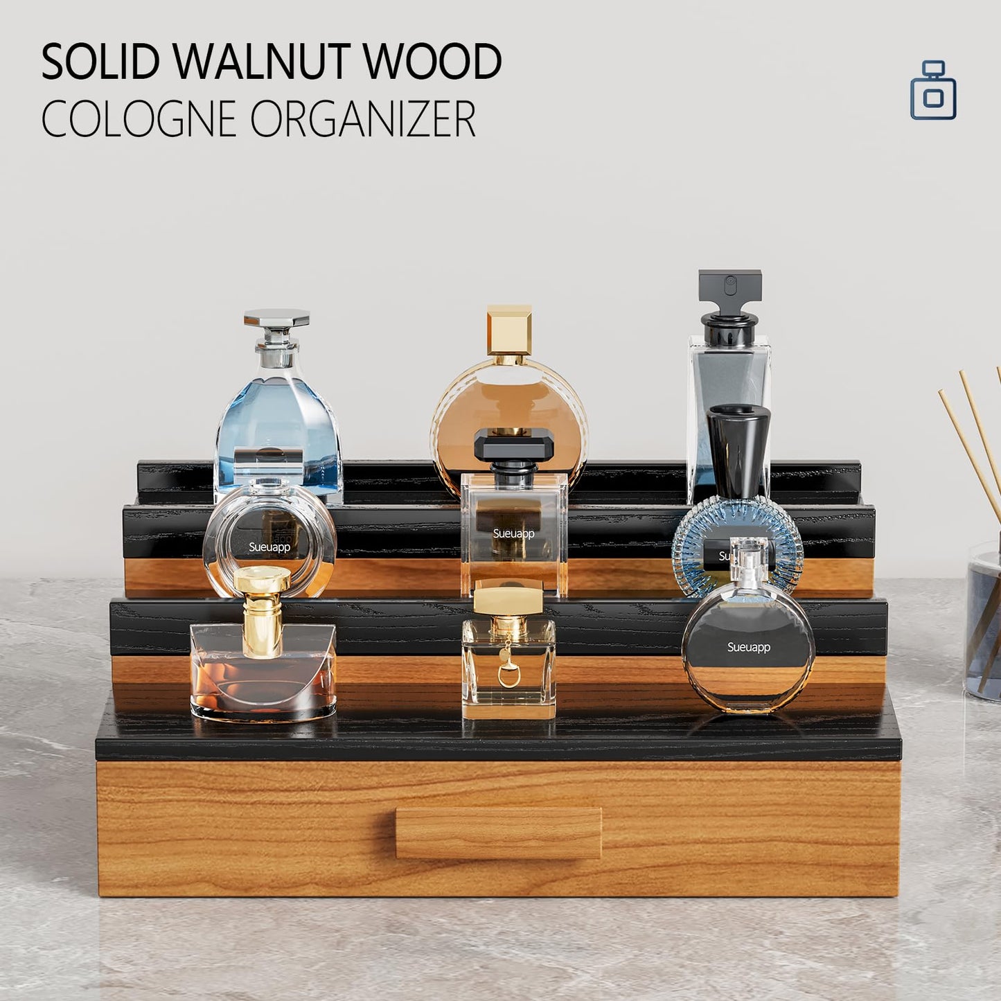 Sueuapp Walnut Cologne Organizer for Men（Dark Walnut ）