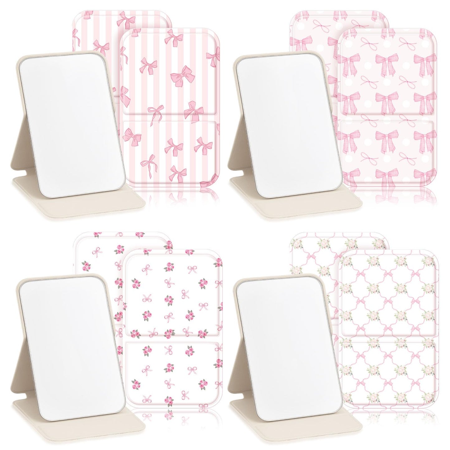 Geelin 12 Pcs Compact Mirror Bulk Mini Pocket Mirrors for Women Travel Folding Mirror Portable Hand Mirrors for Graduation Party Gift Camping Office Home(Pink Bow)