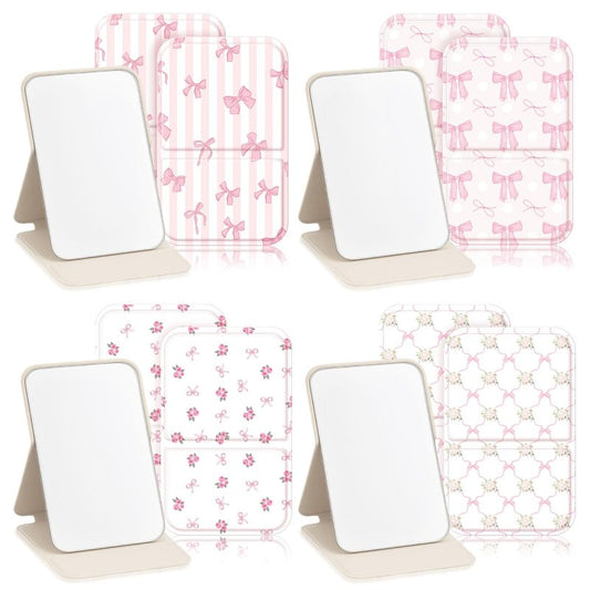 Geelin 12 Pcs Compact Mirror Bulk Mini Pocket Mirrors for Women Travel Folding Mirror Portable Hand Mirrors for Graduation Party Gift Camping Office Home(Pink Bow)