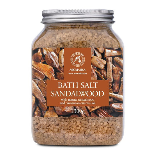 Bath Sea Salt Sandalwood 46 Oz (1300g) - Bath Salts with Sandalwood & Cinnamon Essential Oil for Bath Soak - Relaxing Bath - Muscle Relaxation - Aromatherapy Bath Salts - Sea Salt Bath
