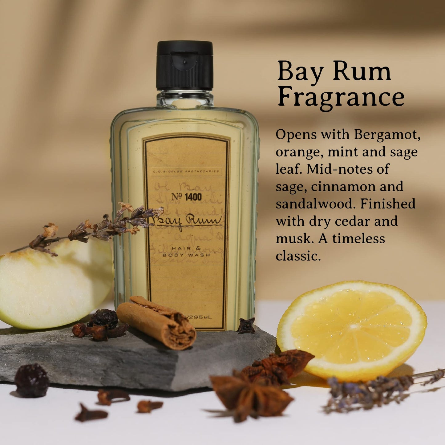 C.O. Bigelow Bay Rum Hair & Body Wash for Men, Citrus Spice Scented Men's 2 in 1 Shampoo & Body Wash with Aloe Vera, 10 Fl Oz