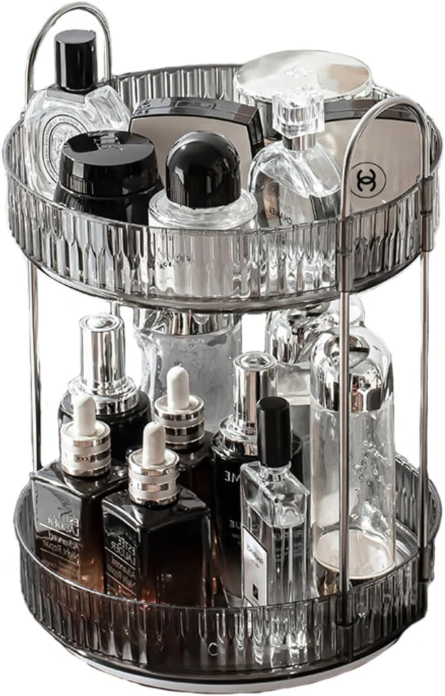Transparent Rotating Storage Rack - Modern Multifunctional Double-Layer Organizer for Skin Care Products | Large Capacity, Dust-Proof