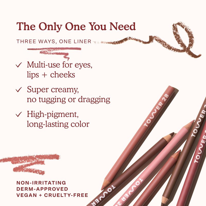 Tower 28 OneLiner - Multi-Use Creamy Lip Liner, Eyeliner & Face Makeup Pencil for Sensitive Skin - Hydrating, Vegan Formula with Shea Butter - Matte, Long-Lasting Finish - Pinky Taupe (1 Count)