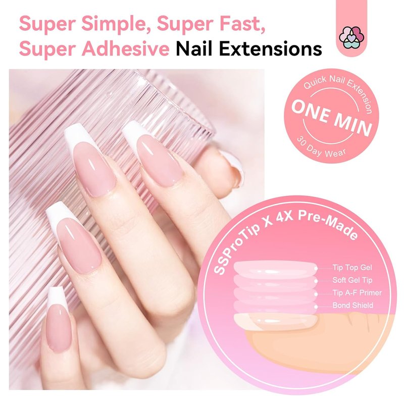 SAVILAND Gel Nail Kit - 16 Sizes French Tips Press-On Nails with Drill & UV Lamp | Coffin Shape Soft Gel