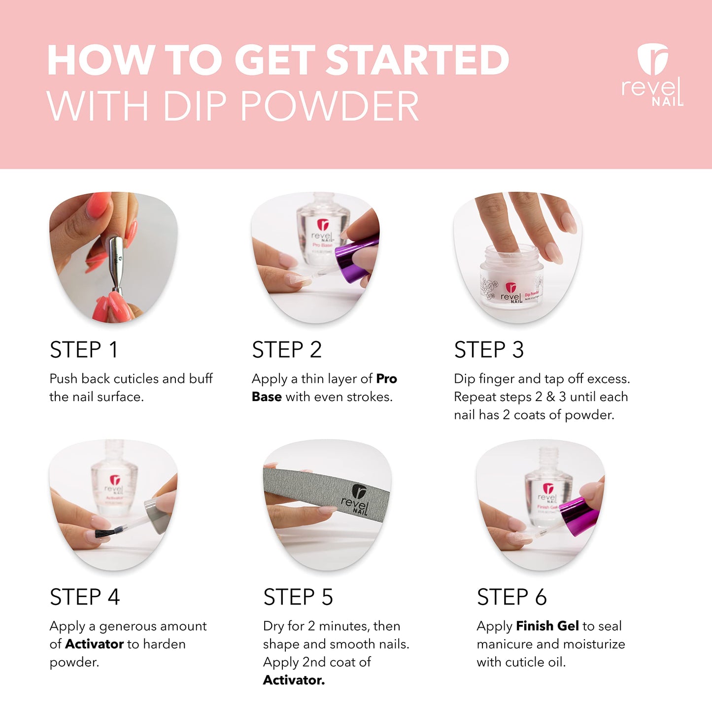 Revel Nail Starter Kit - 4 Color Manicure Set with Dip Nail Powder and Dip Powder Liquid Set - Pretty in Pink