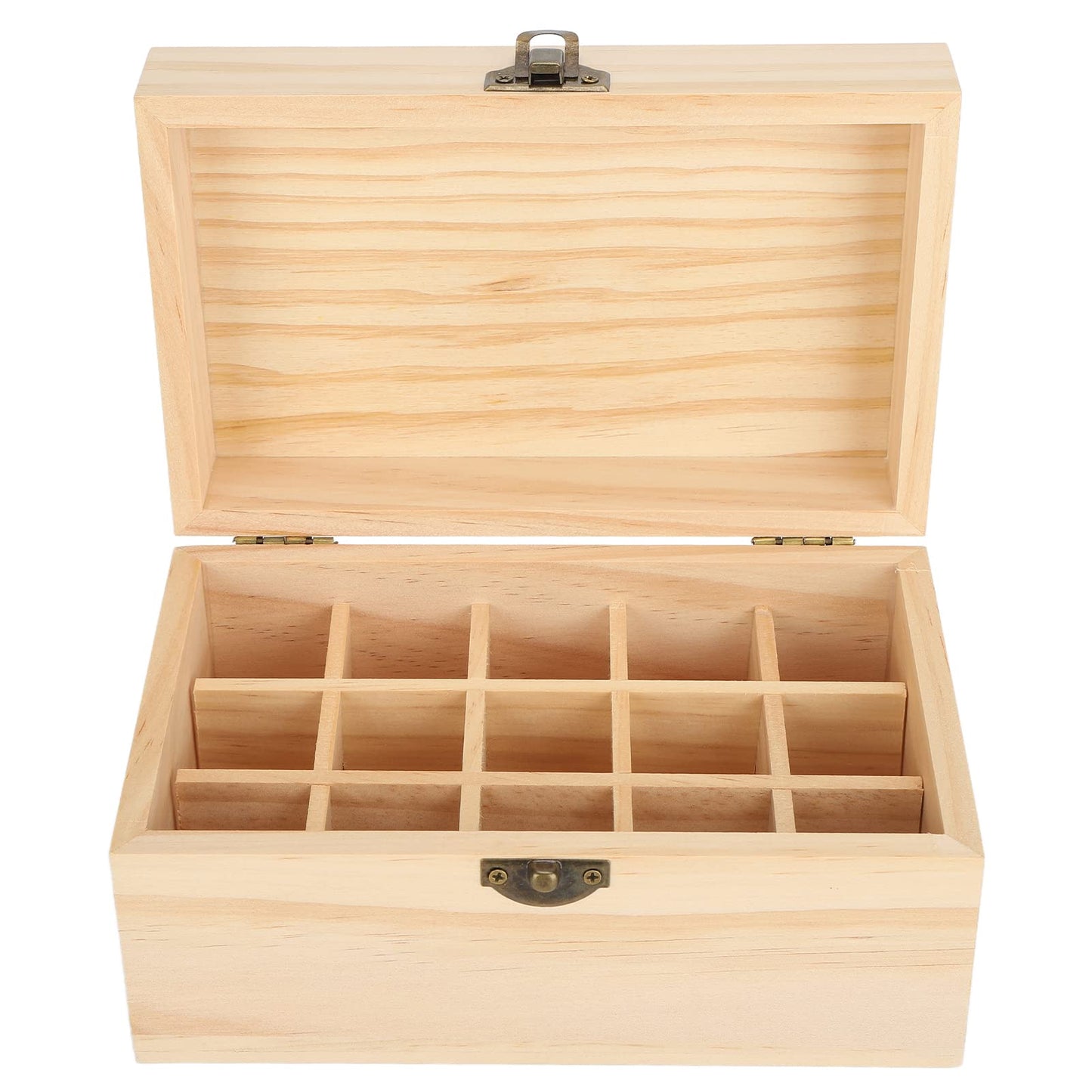 FILFEEL Wooden Essential Oil Bottle Storage Box, Large Capacity 15 Slot Essential Oil Storage Case Pine Wood Essential Oils Organizer Holder for Home, 18.2 x 11.5 x 9 cm