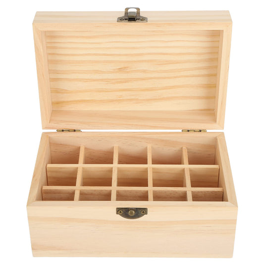 FILFEEL Wooden Essential Oil Bottle Storage Box, Large Capacity 15 Slot Essential Oil Storage Case Pine Wood Essential Oils Organizer Holder for Home, 18.2 x 11.5 x 9 cm