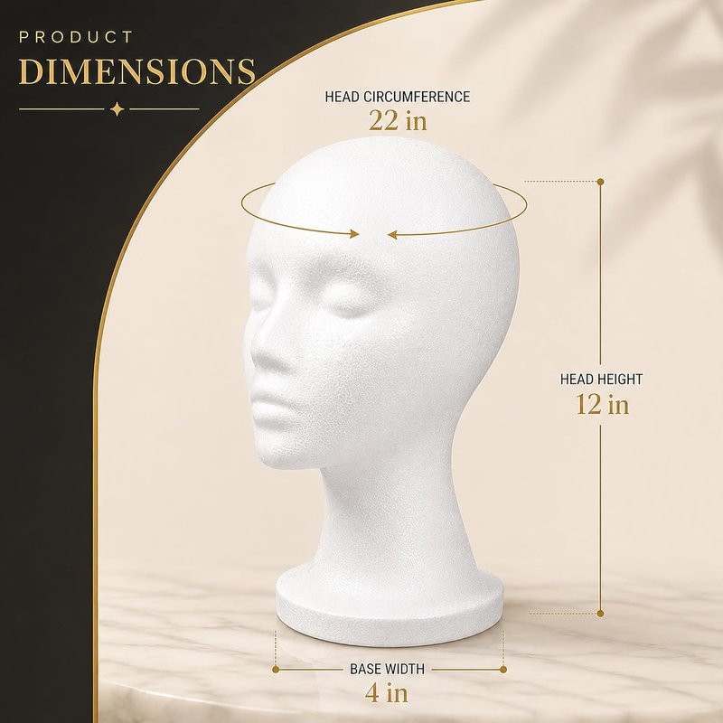 Foam Wig Head - 12-Inch Tall Female Mannequin Stand for Styling, Displaying Wigs, Hats & Masks | Perfect for Home, Salon & Travel
