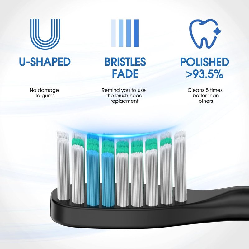 Sonic Electric Toothbrush for Adults & Teens - 8 Brush Heads, IPX7 Waterproof, 6 Modes | Black