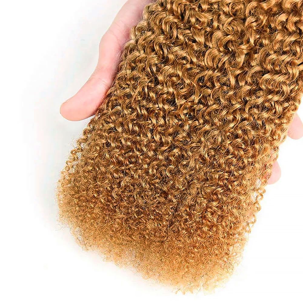 Curly Human Hair Bundles Blonde 26 Inch Kinky Curly #27 Honey Blonde Single Bundle Human Hair Unprocessed Native Virgin Hair 100g Total Double Weft Crochet Human Hair Extensions for Women