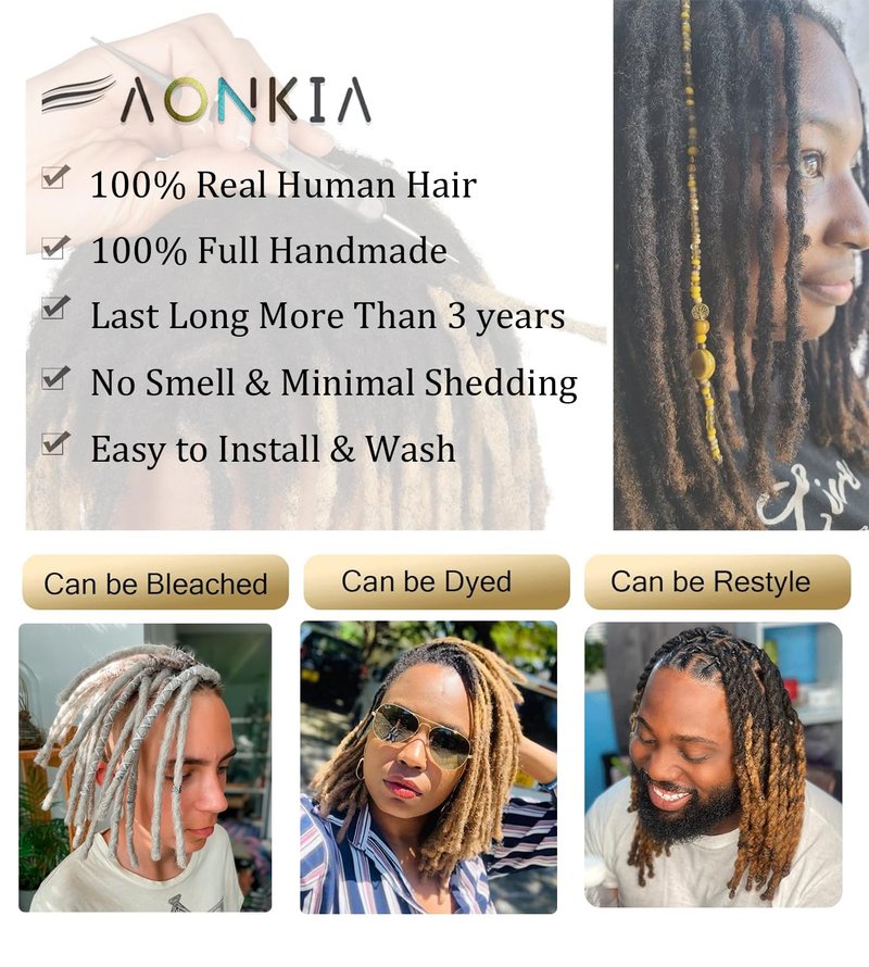 Loc Extensions Human Hair 0.8 cm Dreadlock Extensions Human Hair Dread Extensions Dread Lock Hair Extensions For Men Women 8 Inch 30 Strands 100% Real Human Hair Locs Handmade Permanent Locs