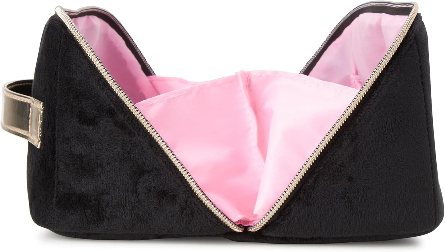 Juicy Couture Black Makeup Bag - Velour Cosmetics Organizer with Rhinestone Gold Handle | Travel Essentials