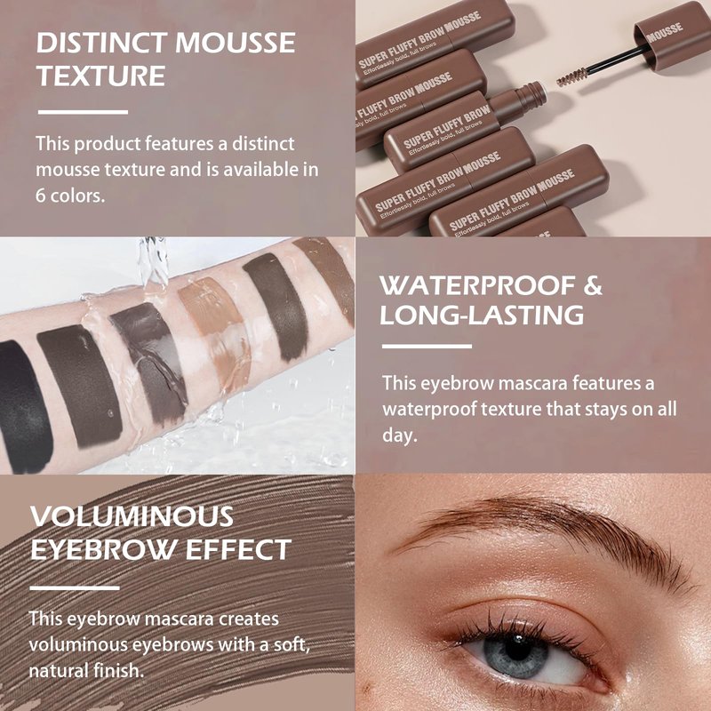 Brow Super Fluff Eyebrow Gel Mousse, Volumizing and Tinted Thickening Eyebrow, Waterproof, Long-Lasting, Easy-to-Use for Soft Full Brows, Black