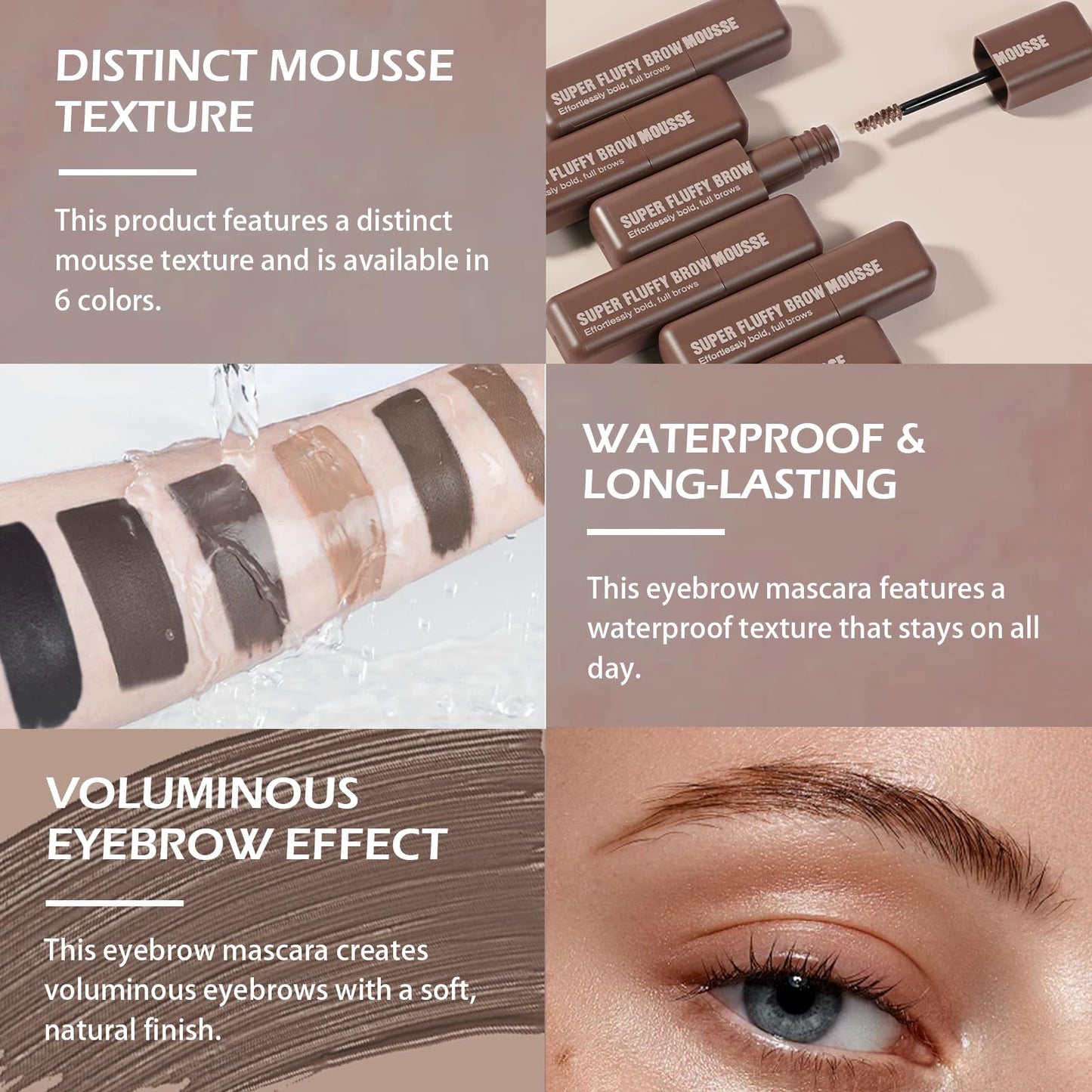 Brow Super Fluff Eyebrow Gel Mousse, Volumizing and Tinted Thickening Eyebrow, Waterproof, Long-Lasting, Easy-to-Use for Soft Full Brows, Black